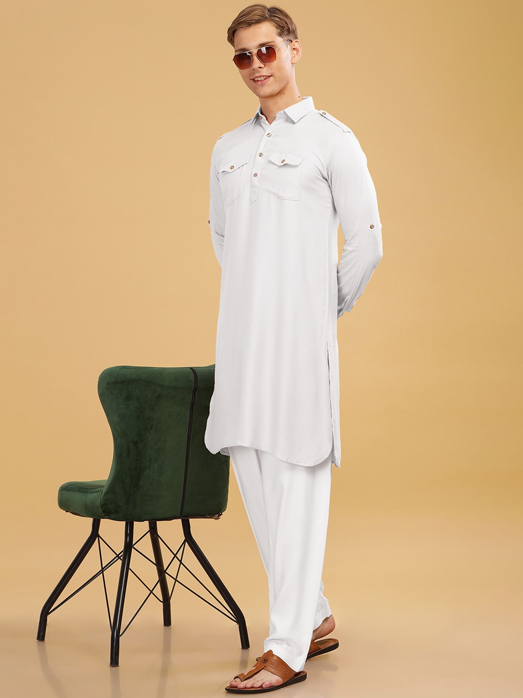 

Anouk Pure Cotton Pathani Kurta Pyjama Set, White
