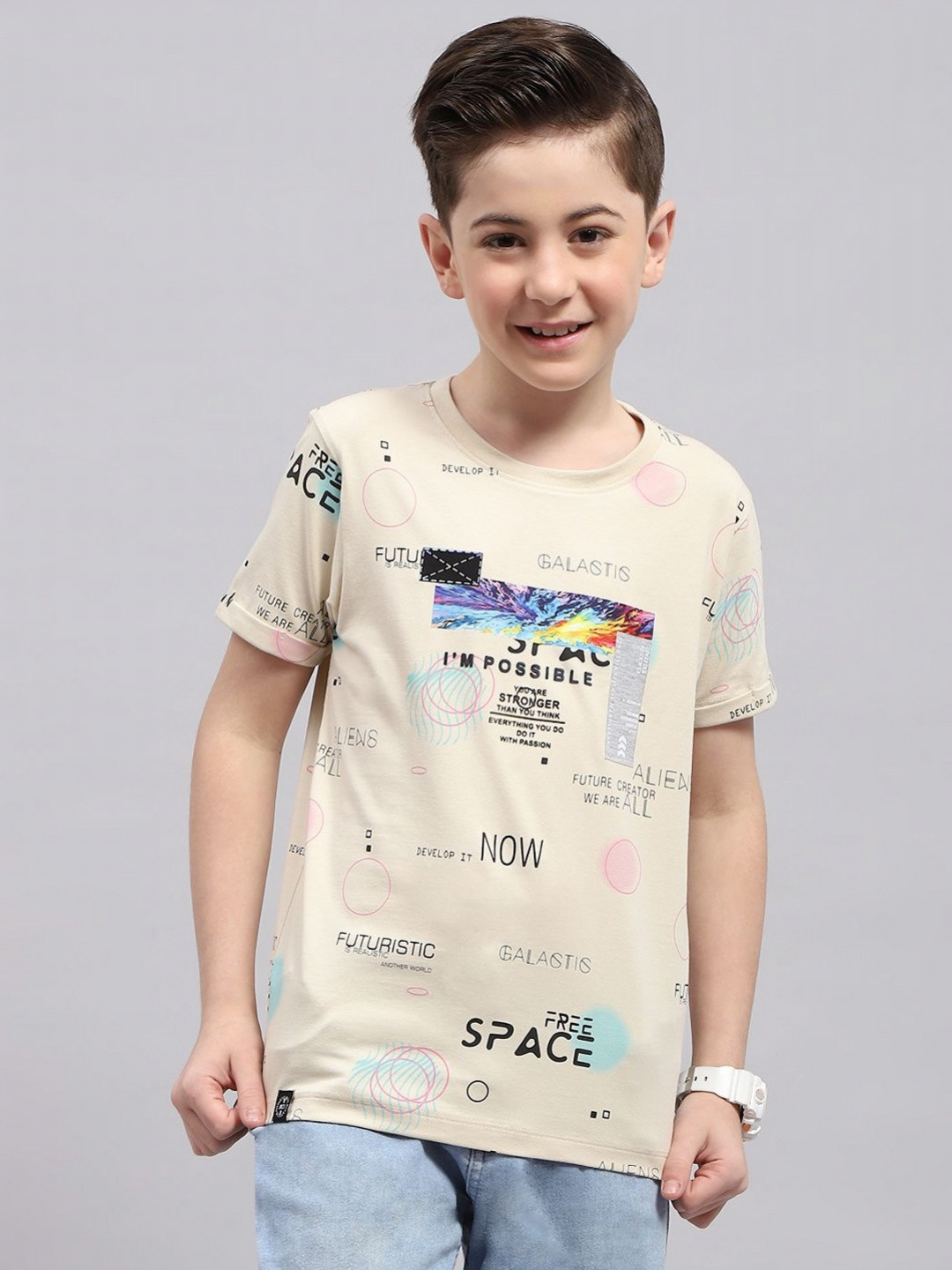 

Monte Carlo Boys Typography Printed T-shirt, Beige
