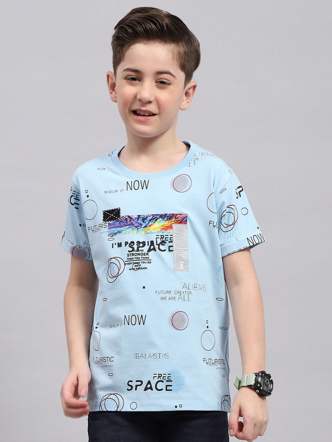 Monte Carlo Boys Typography Printed T-shirt, Blue