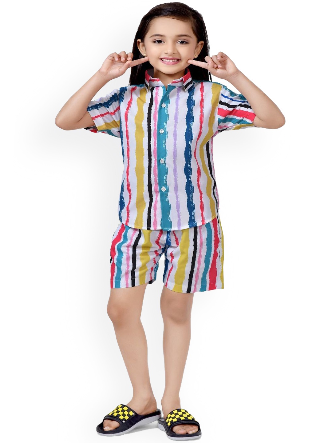 

BAESD Printed Pure Cotton Shirt with Shorts, Blue
