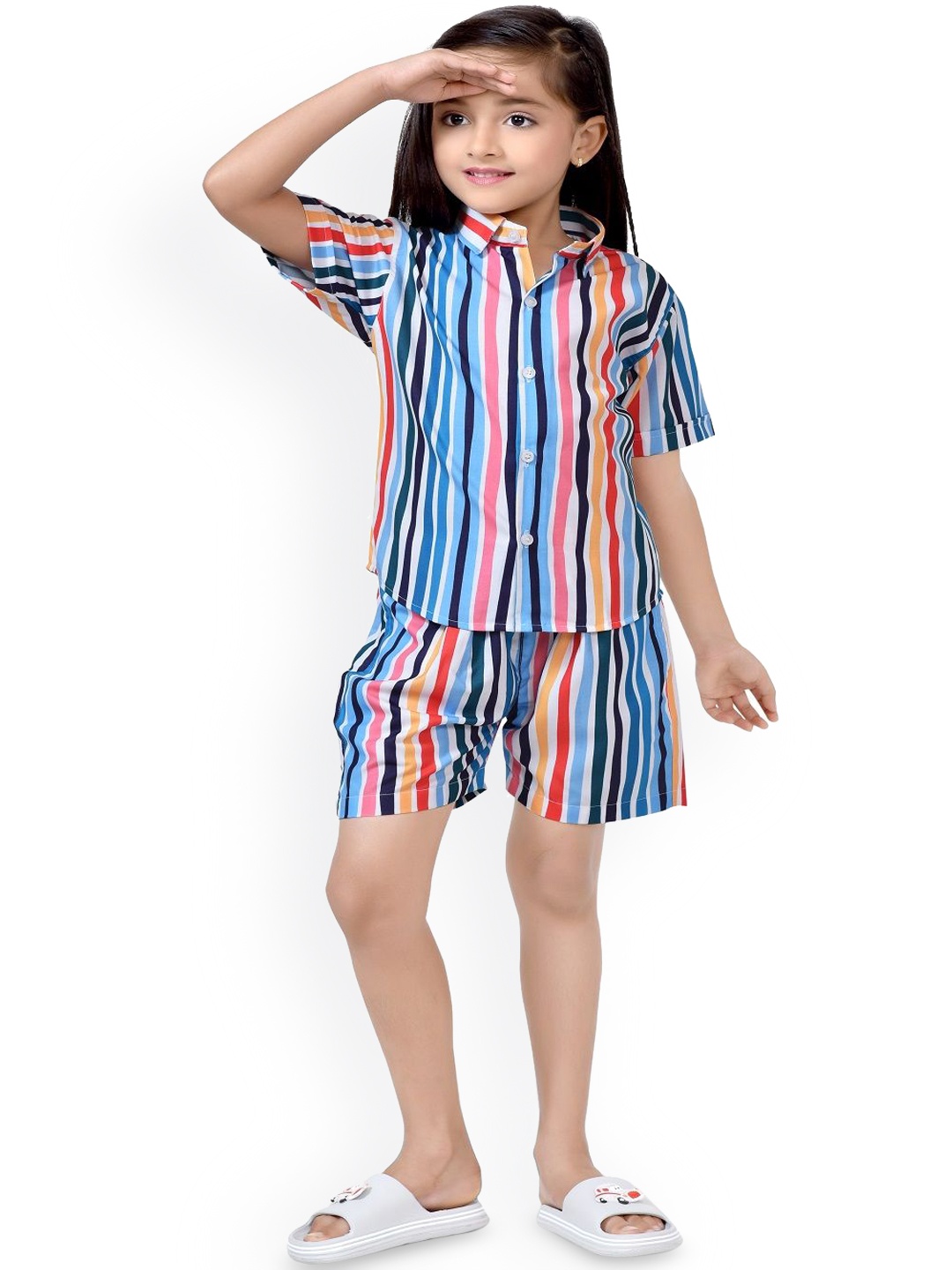 

BAESD Striped Pure Cotton Shirt with Shorts, Blue