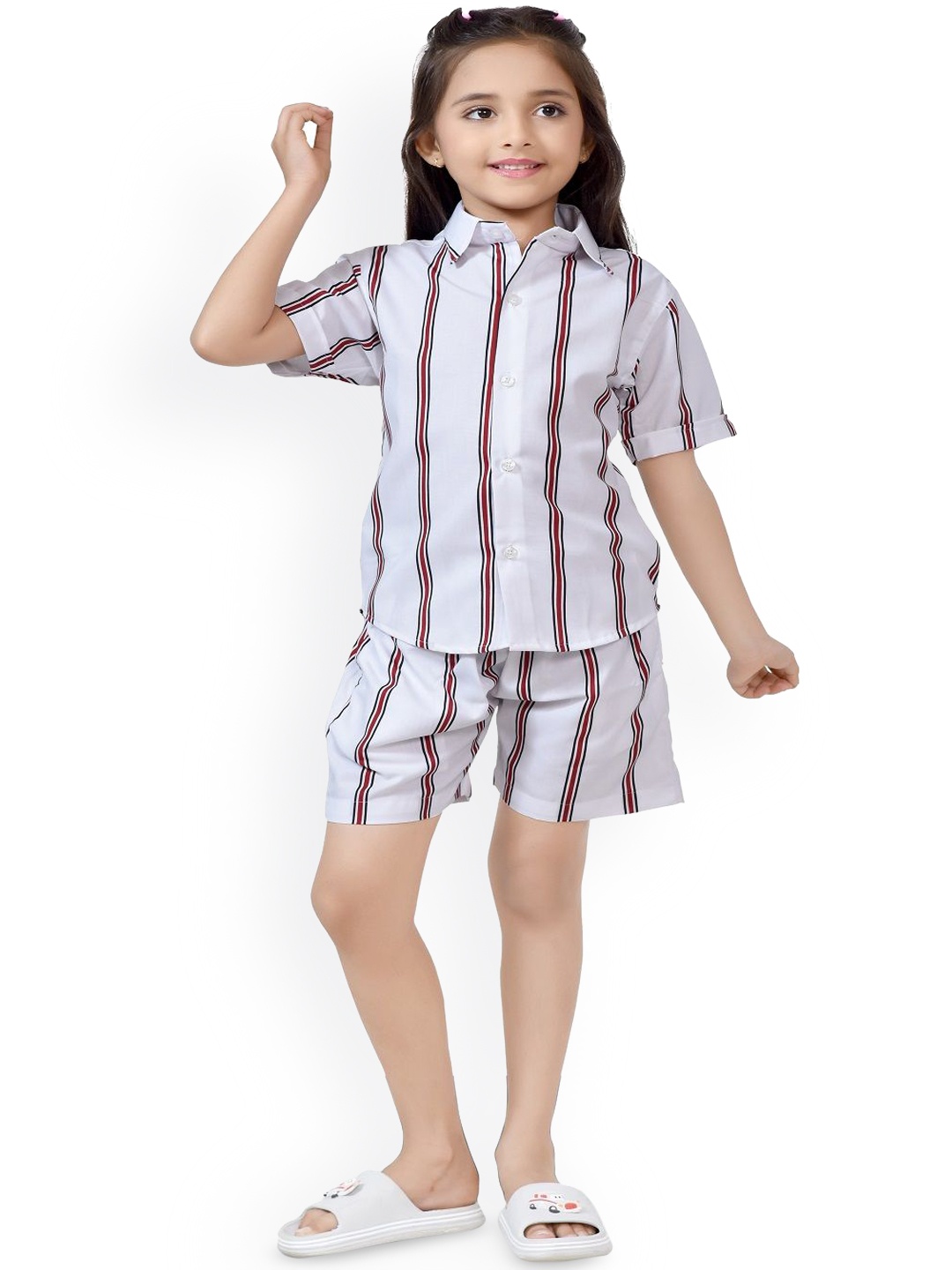 

BAESD Striped Pure Cotton Shirt with Shorts, White
