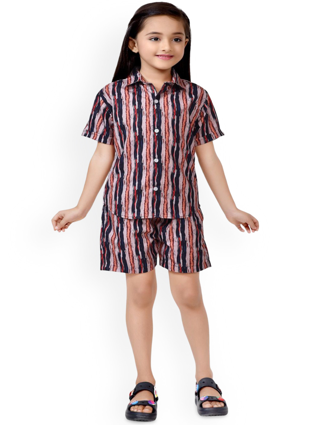 

BAESD Girls Printed Pure Cotton Shirt with Shorts, Grey