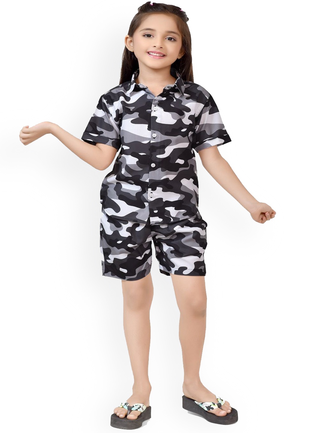 

BAESD Printed Pure Cotton Shirt with Shorts, Black
