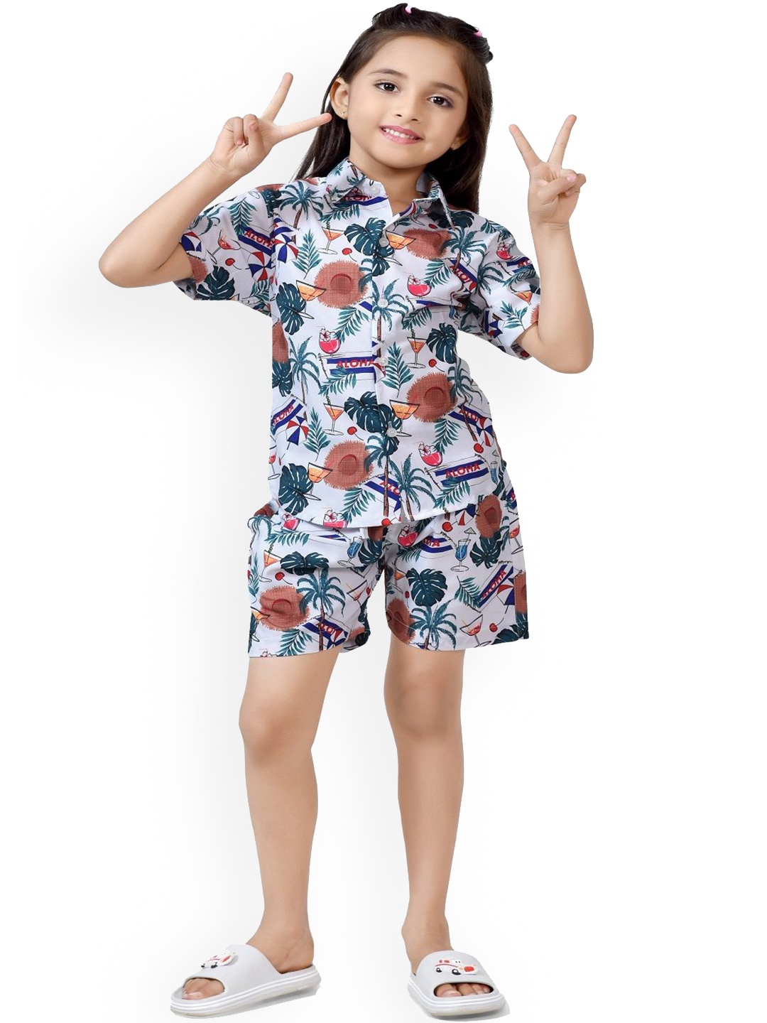 

BAESD Printed Pure Cotton Shirt with Shorts, White