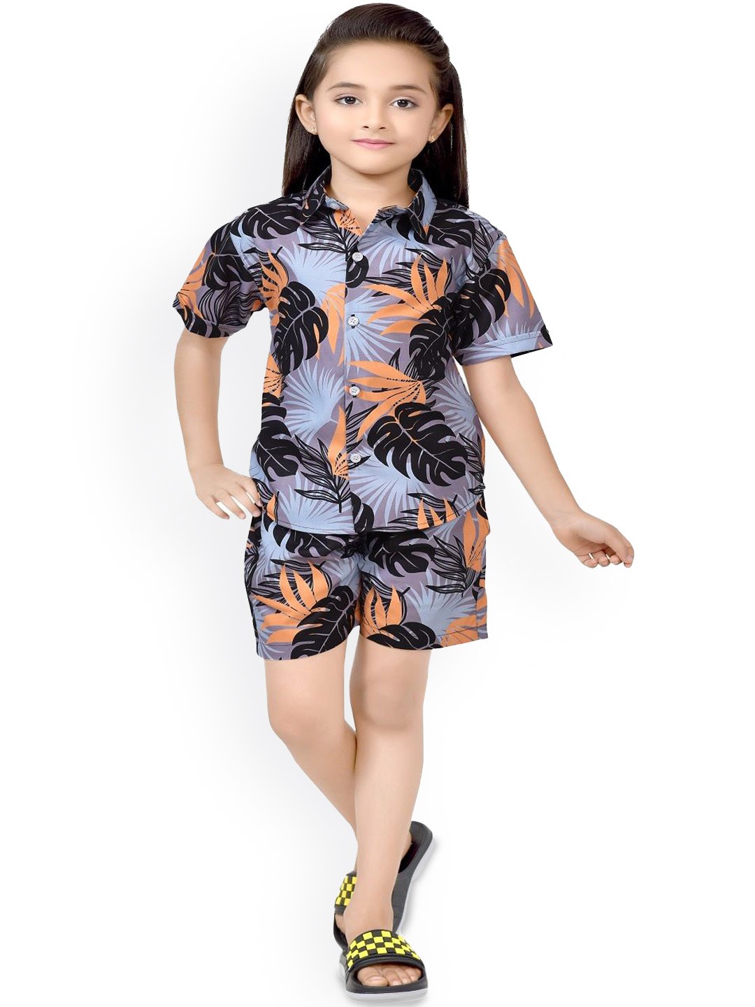 

BAESD Printed Pure Cotton Shirt with Shorts, Black