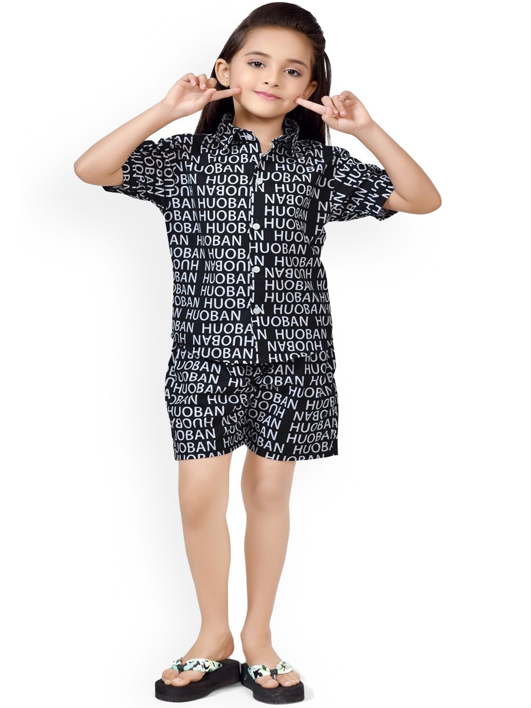 

BAESD Printed Pure Cotton Shirt with Shorts, Black