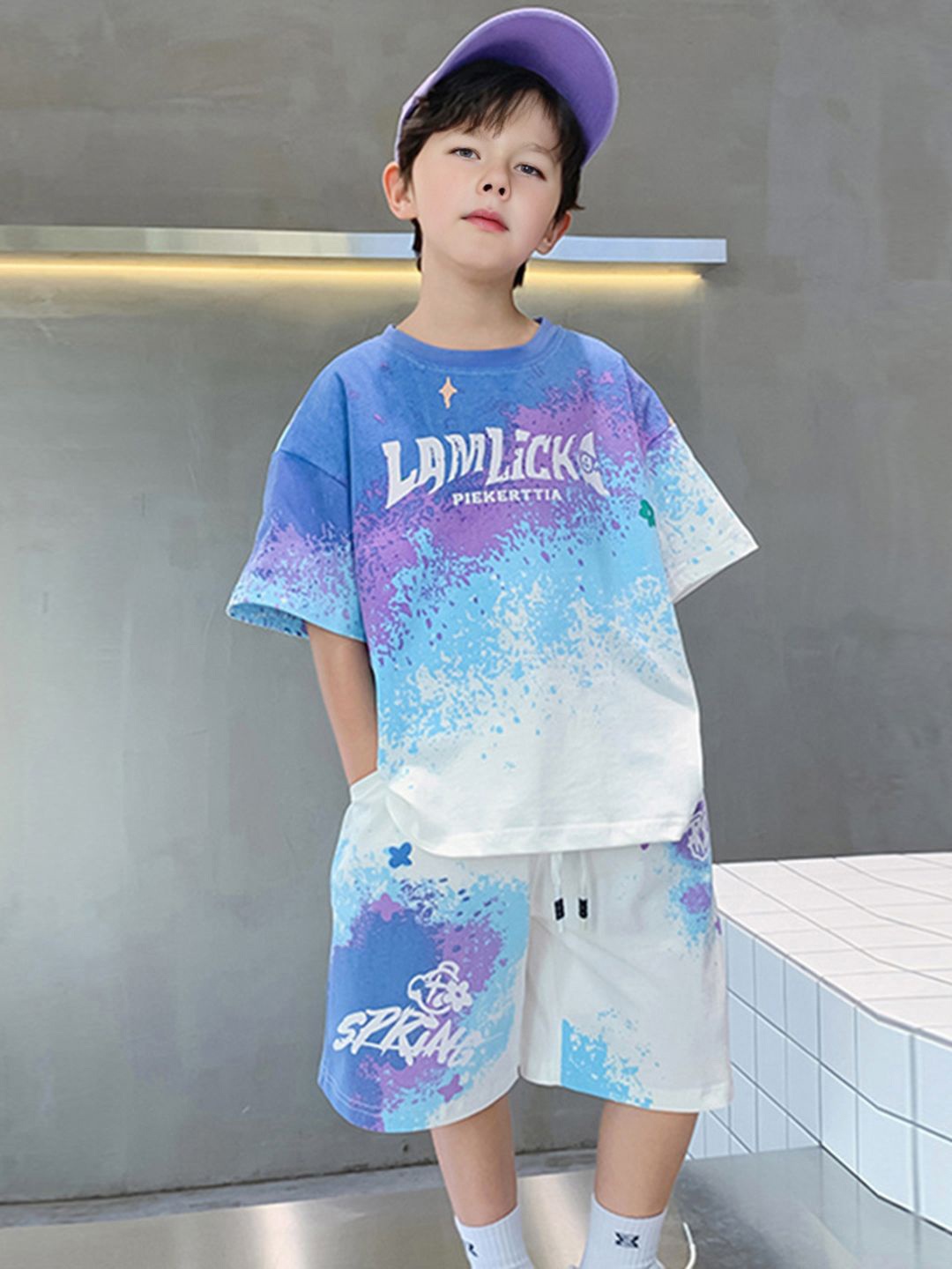 

INCLUD Boys Printed T-shirt with Shorts, Purple