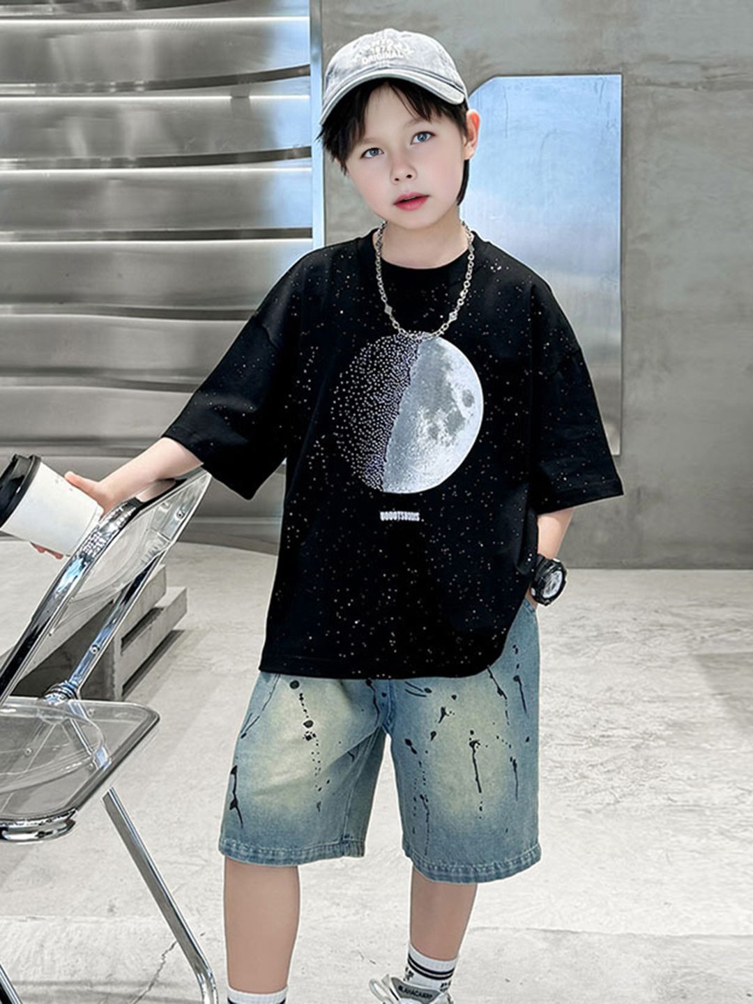 

INCLUD Boys Printed T-shirt with Shorts, Black
