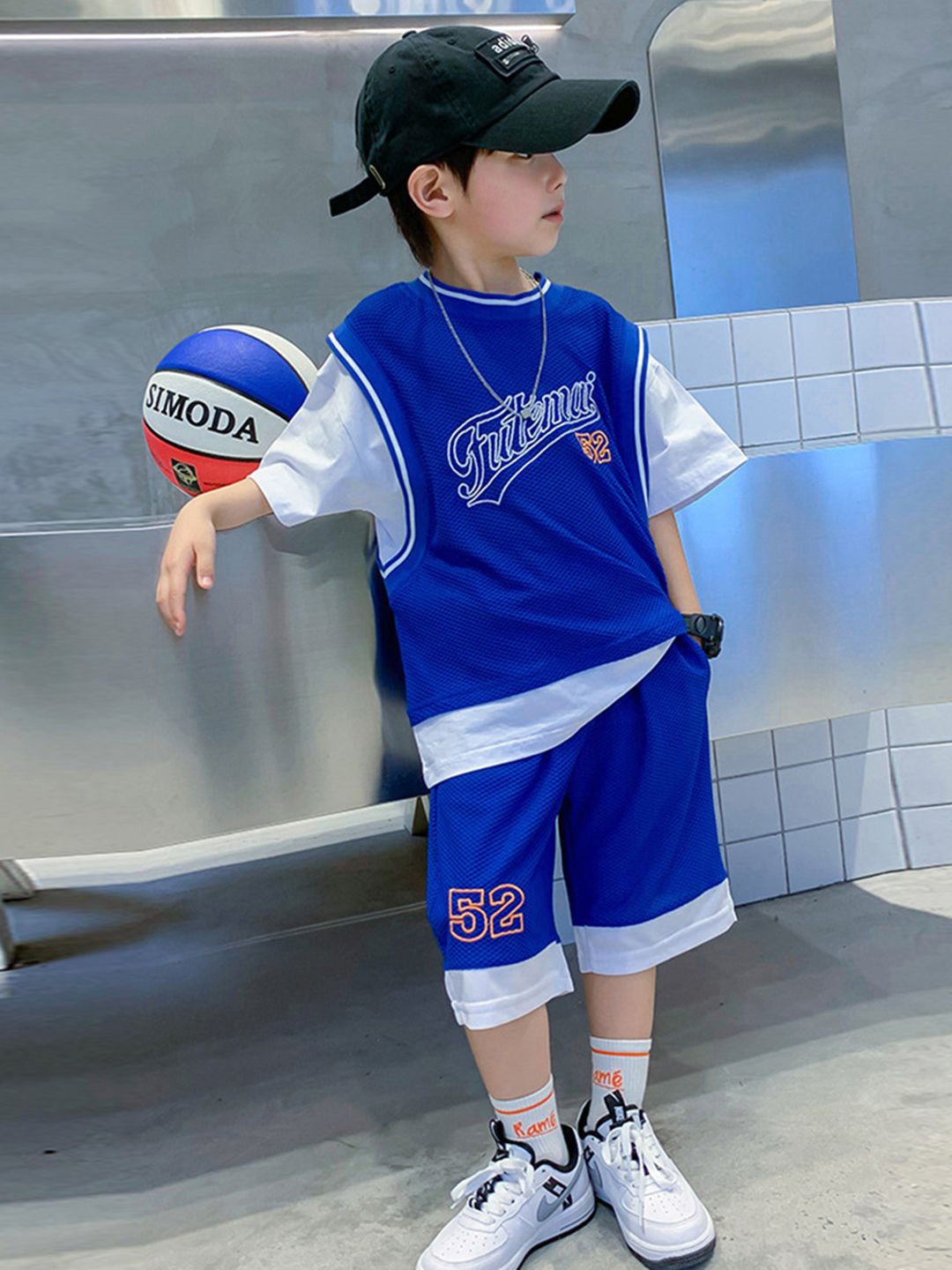 

INCLUD Boys Printed Short Sleeves T-shirt With Shorts, Blue