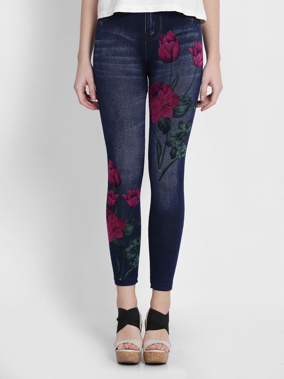 

Camey Slim Fit Floral Printed Jeggings, Blue