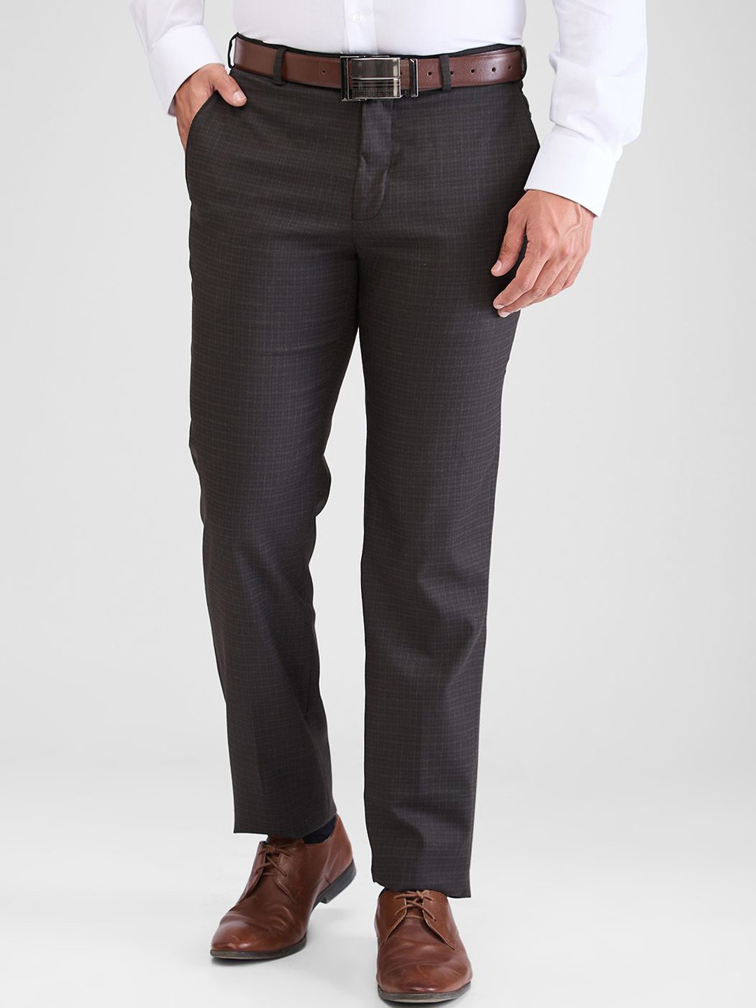 

Park Avenue Men Checked Formal Trousers, Black