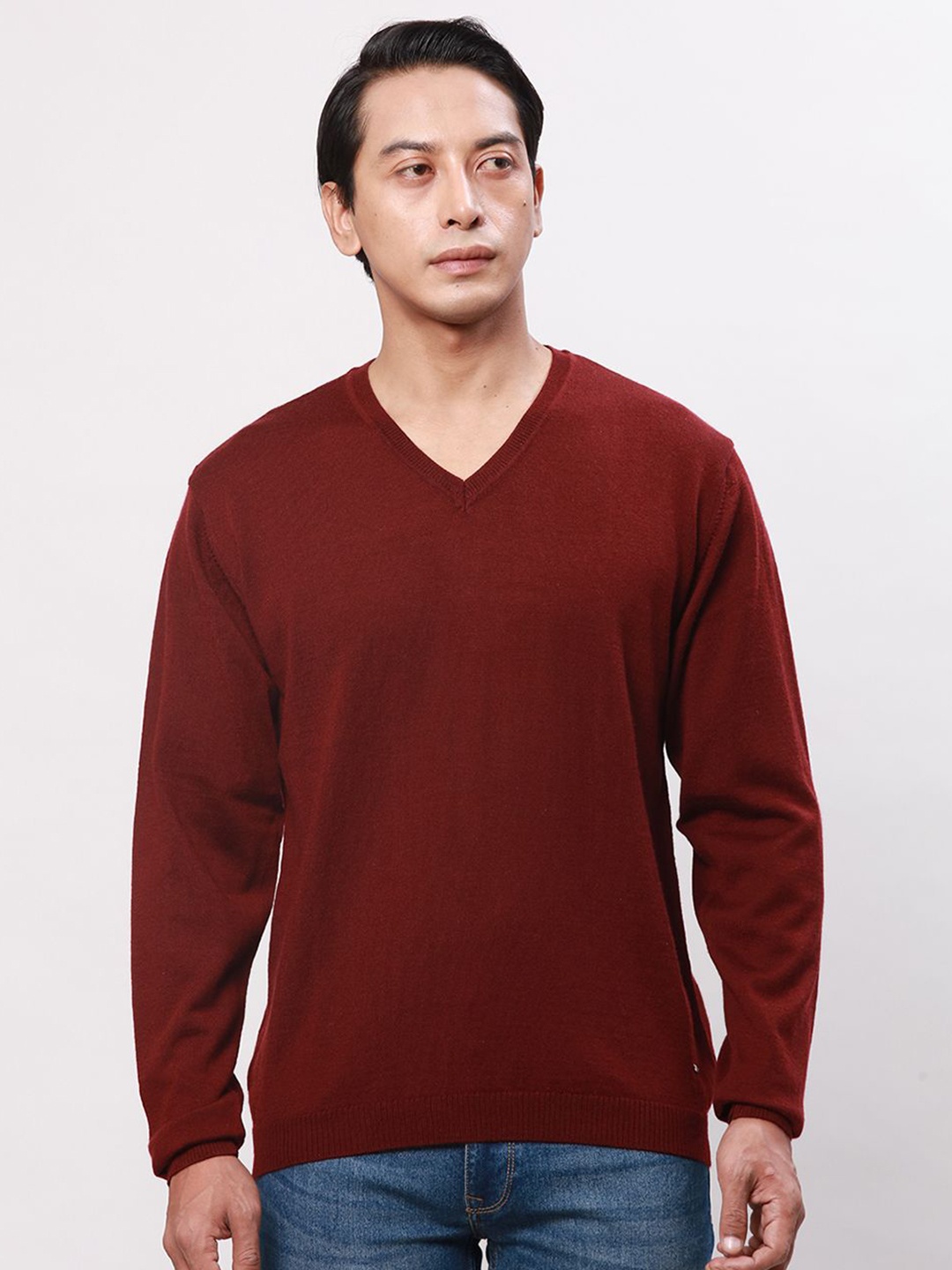 

Park Avenue Men v neck ribbed hem Pullover sweaters, Red