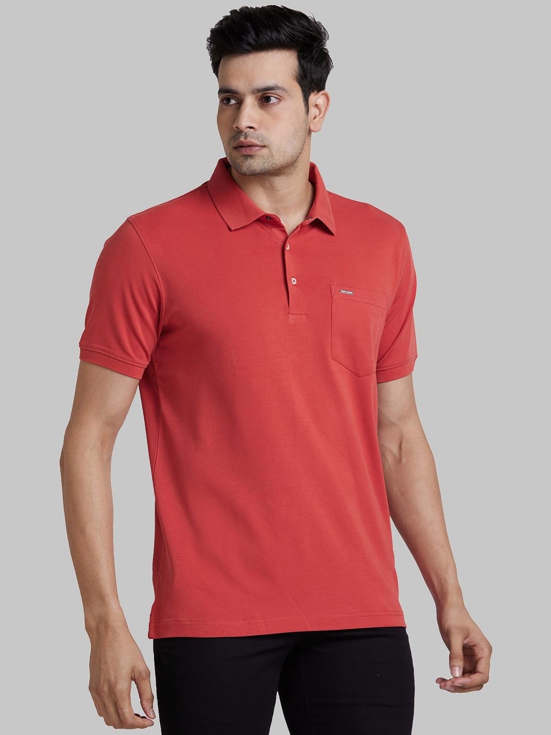 

Park Avenue Men Polo Collar Pockets Slim Fit T-shirt, Red