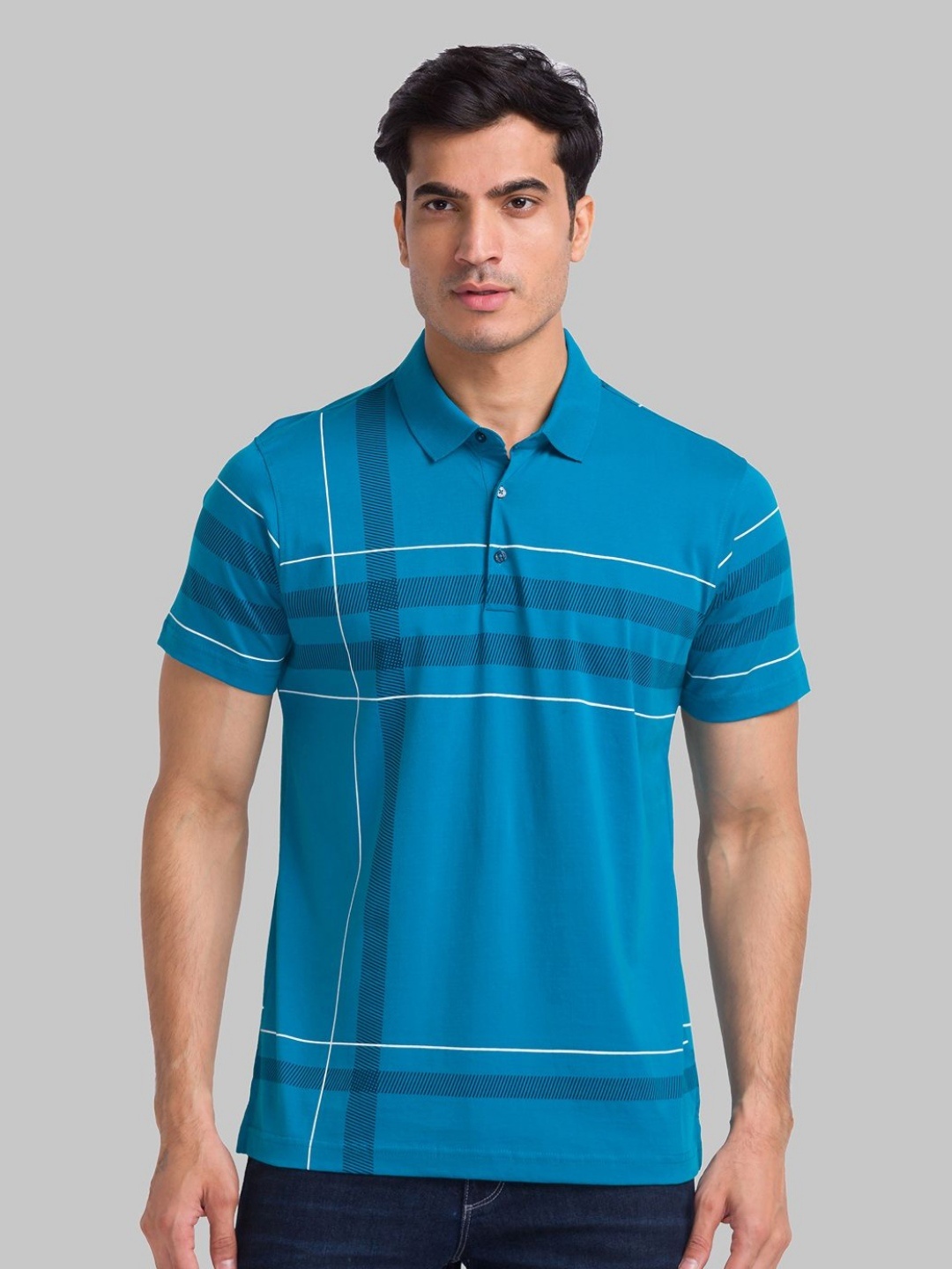 

Park Avenue Men Polo Collar Checked Slim Fit T-shirt, Green