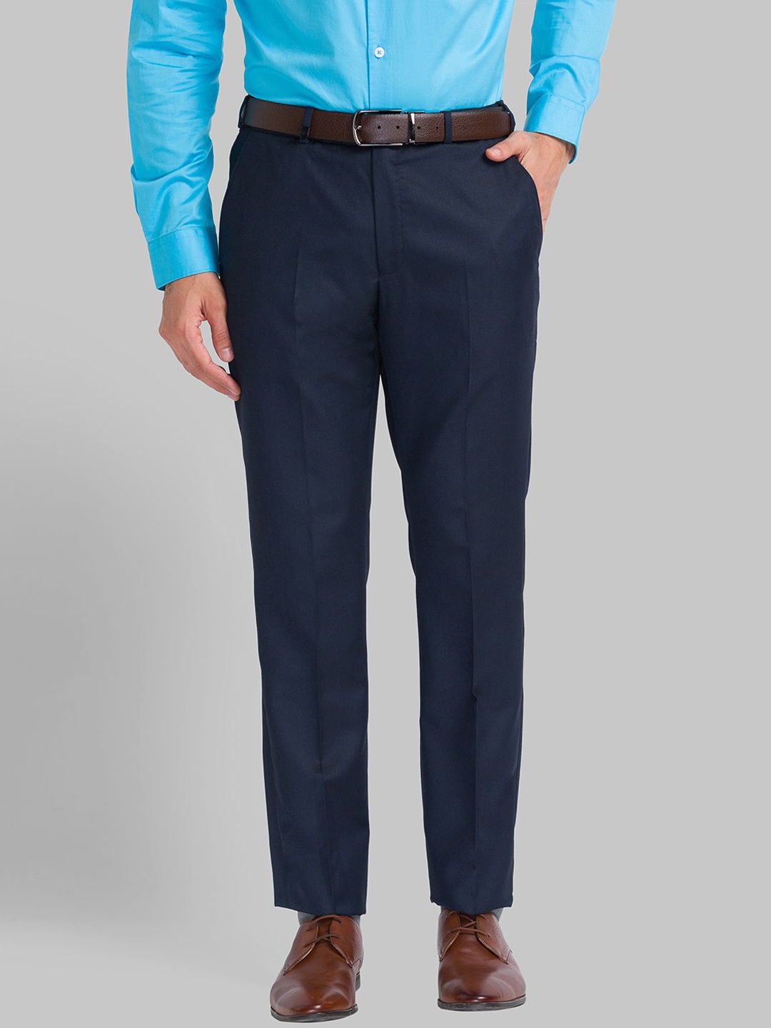 

Park Avenue Men Regular Fit Formal Trousers, Blue