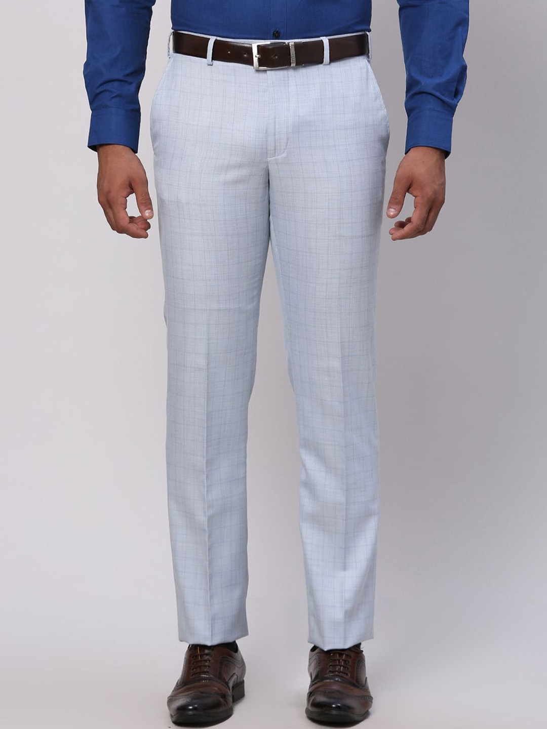 

Park Avenue Men Regular Fit Checked Formal Trousers, Blue