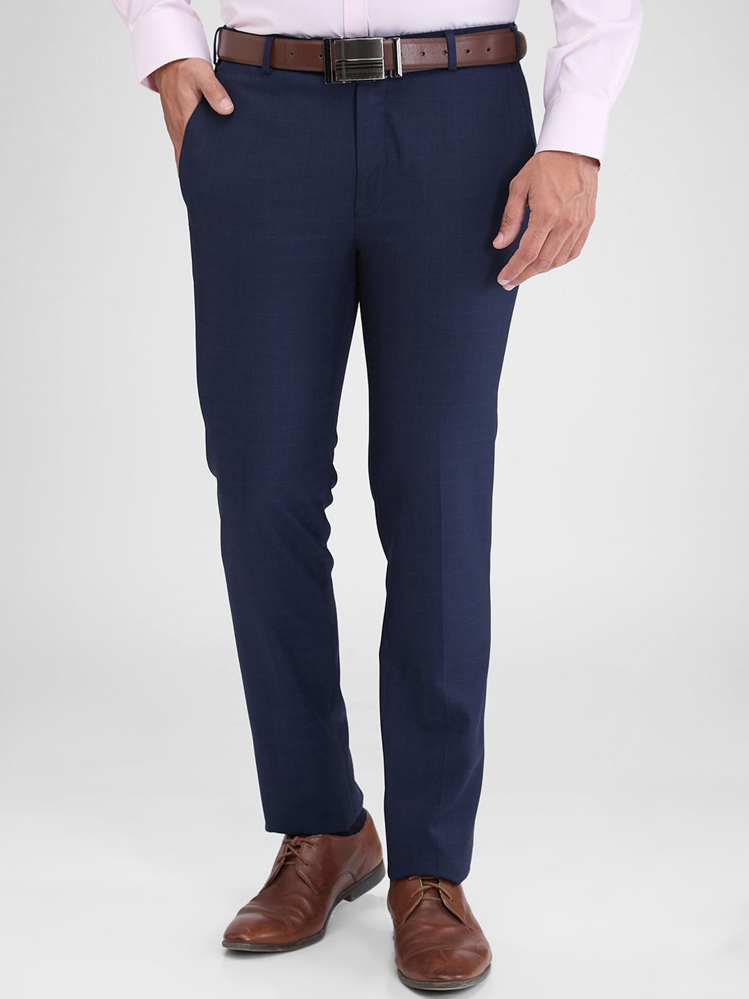 

Park Avenue Men Checked Slim Fit Formal Trousers, Blue