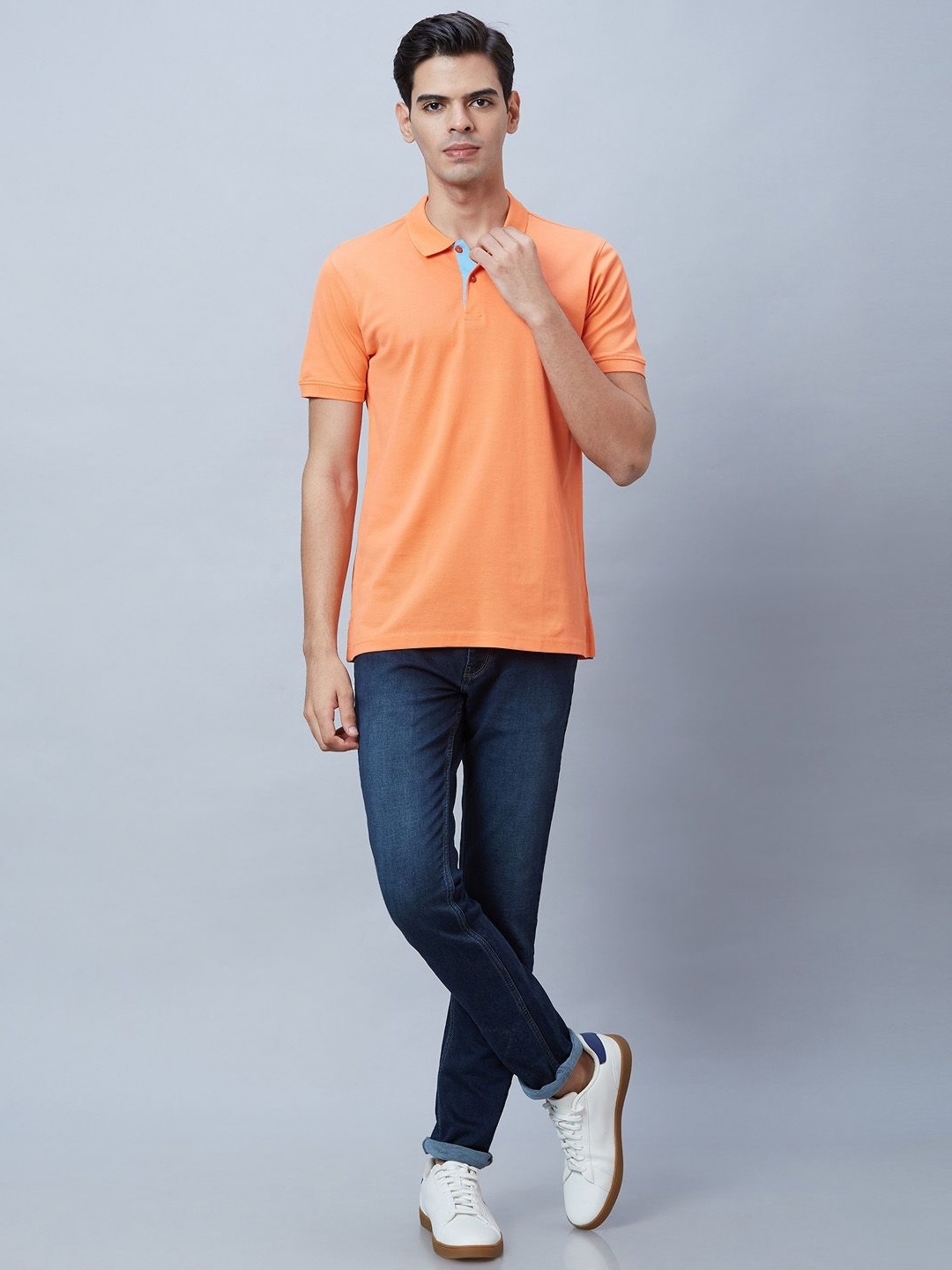 

Park Avenue Men Polo Collar Pockets Slim Fit T-shirt, Orange