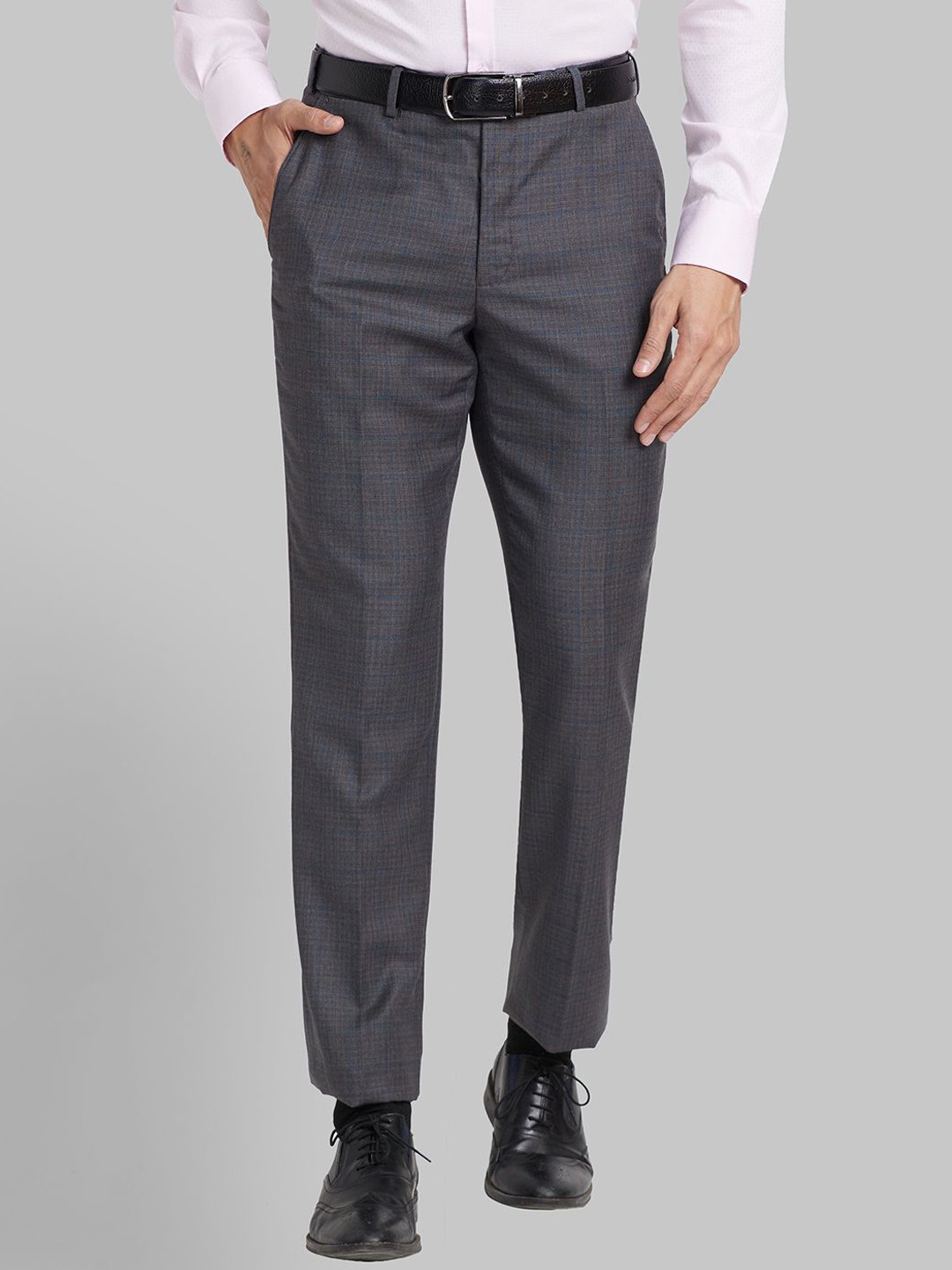 

Park Avenue Men Mid-Rise Regular Fit Checkered Formal Trousers, Grey