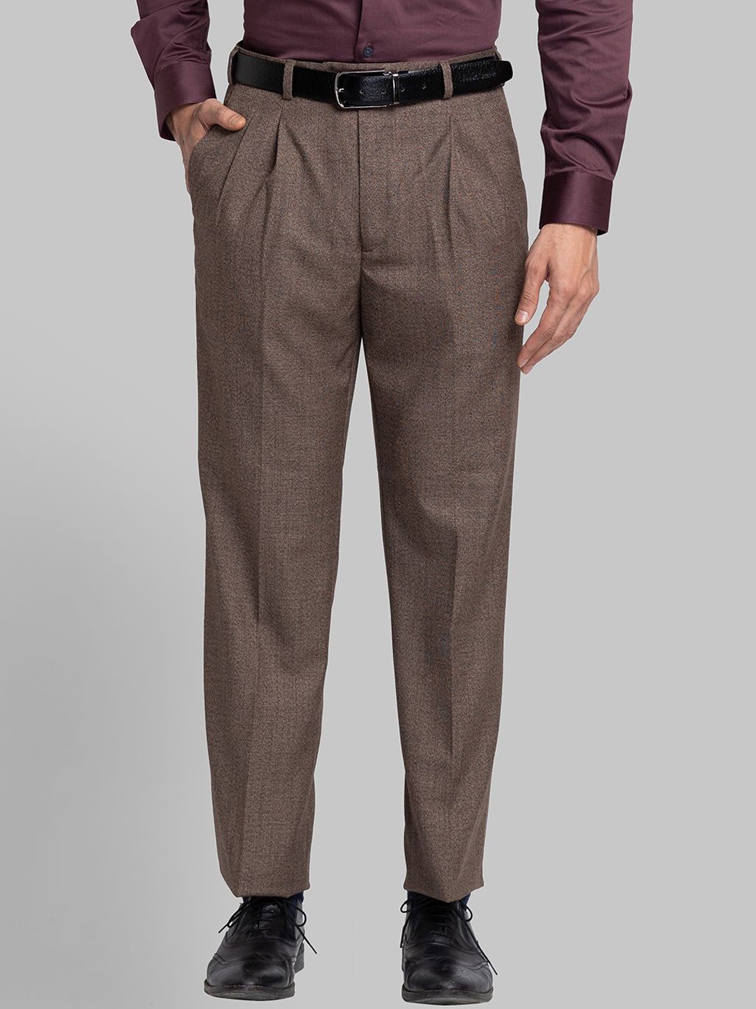 

Park Avenue Men Mid-Rise Regular Fit Pleated Trousers, Brown