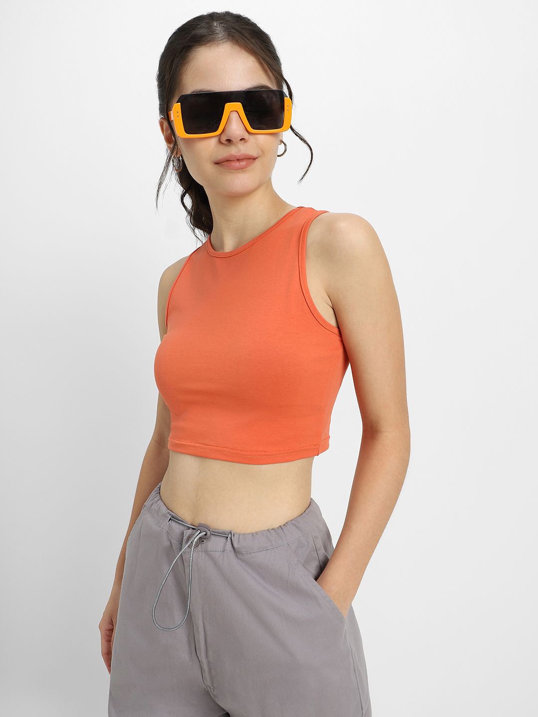 

JUNEBERRY pure Cotton Crop Fitted Top, Orange