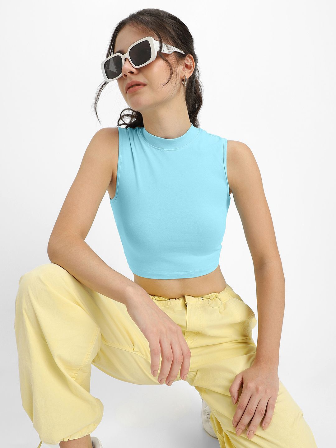 

JUNEBERRY pure cotton solid crop top, Blue