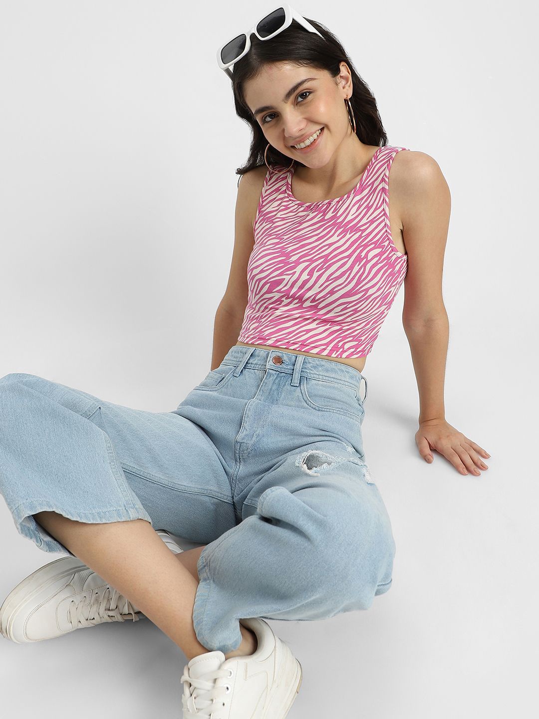 

JUNEBERRY Abstract Printed Cotton Tank Top, Magenta