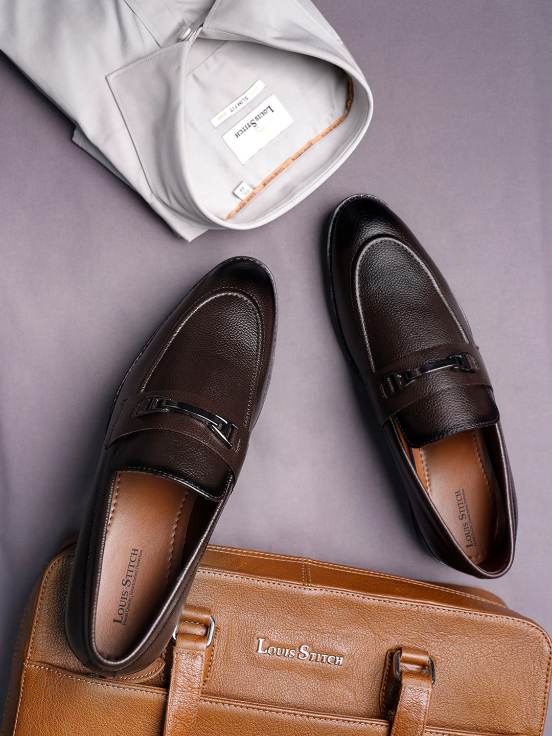 

LOUIS STITCH Men Formal Slip On Moccasin Shoes, Brown
