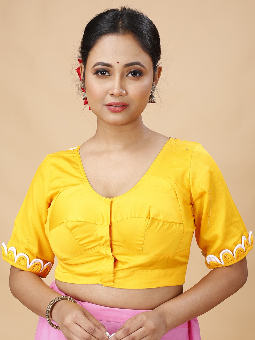 

SLAGHA Embroidered U-Neck Saree Blouse, Yellow