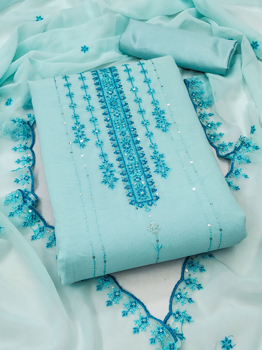 

KIMISHA Floral Embroidered Unstitched Dress Material, Blue