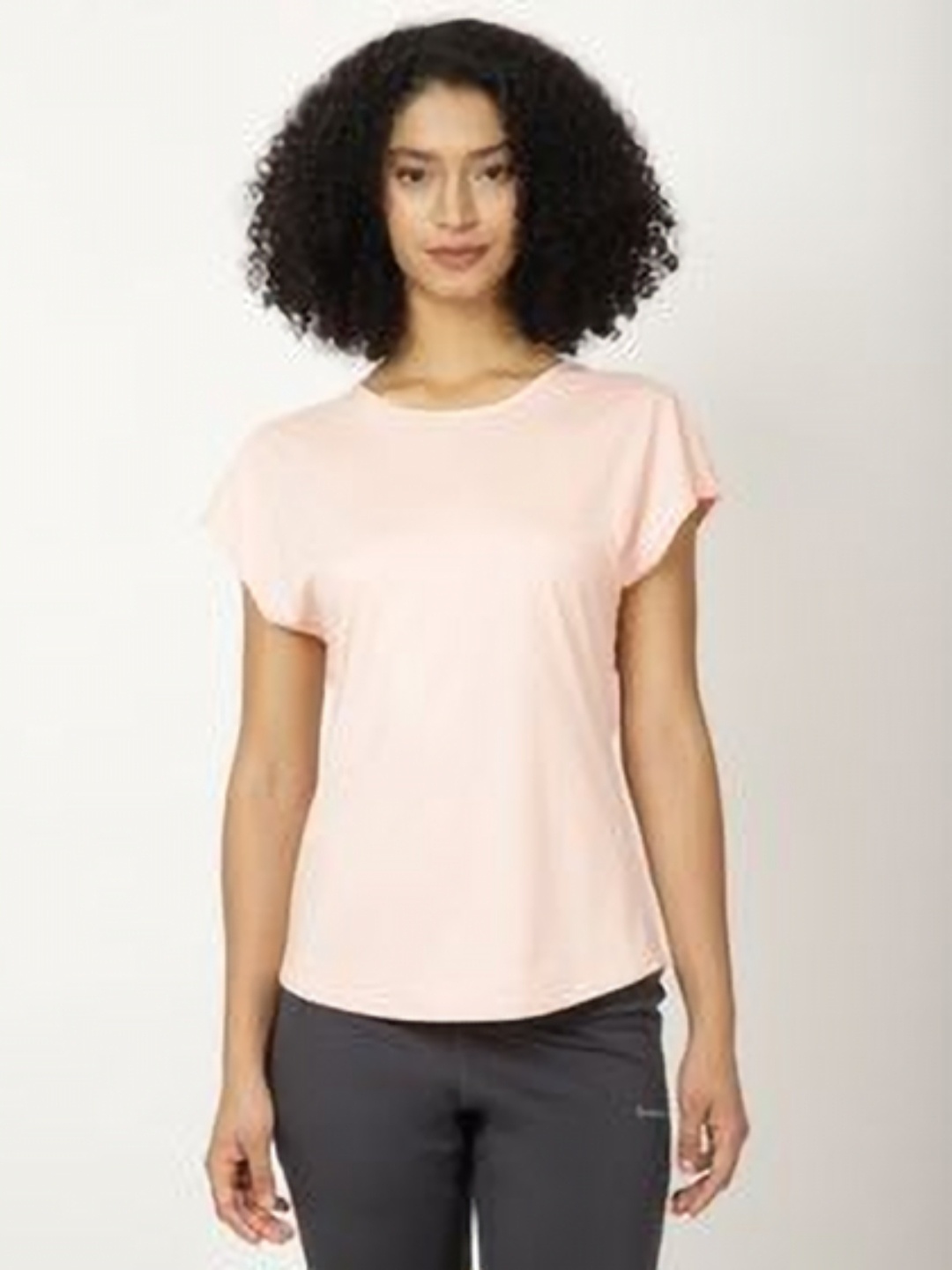 

STUDIOACTIV Women Round Neck Regular Fit Raw Edge T-shirt, Peach