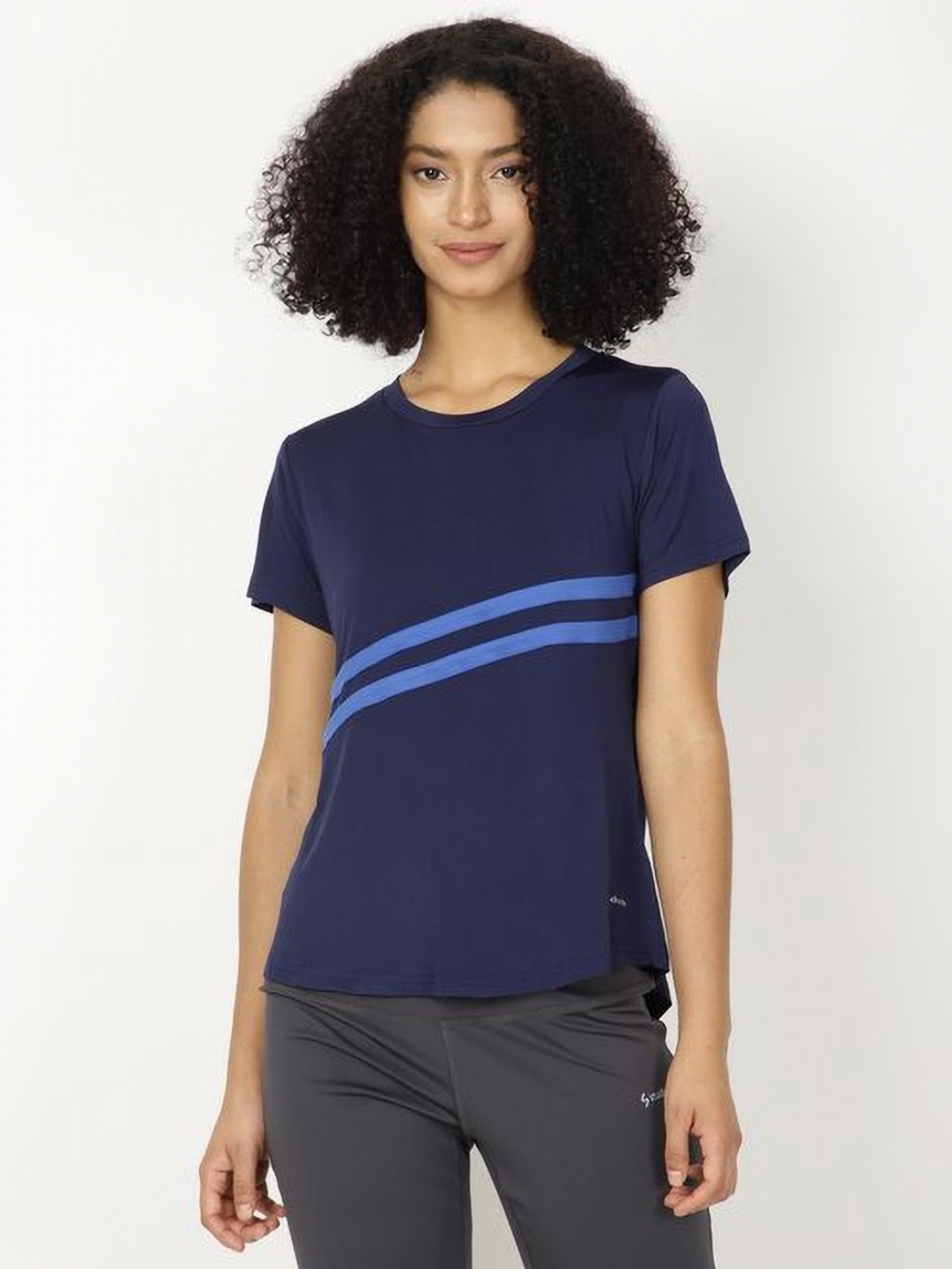 

STUDIOACTIV Women Striped Regular Fit T-shirt, Navy blue