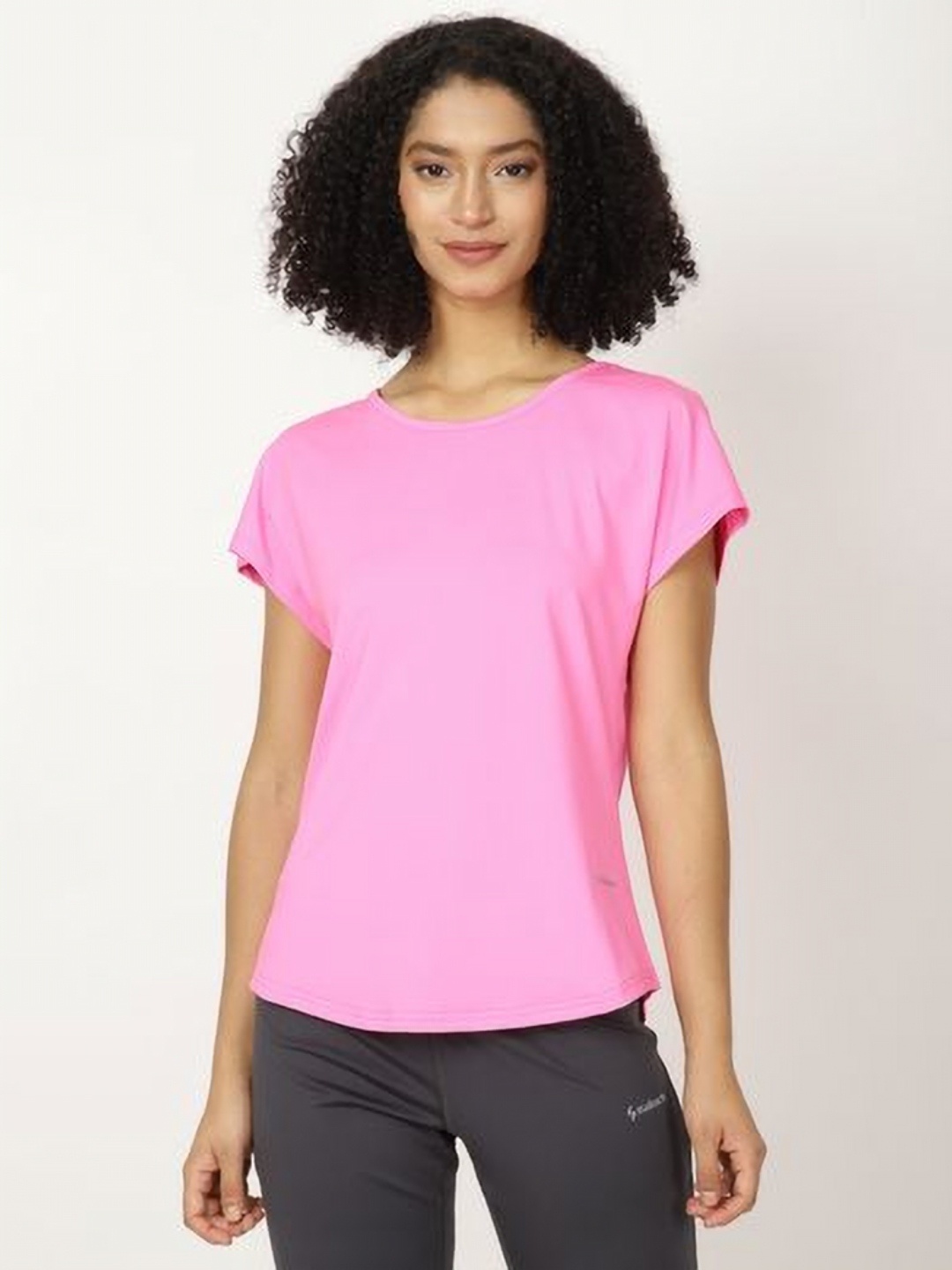 

STUDIOACTIV Solid Self Design Women Extended Sleeves Raw Edge T-shirt, Pink