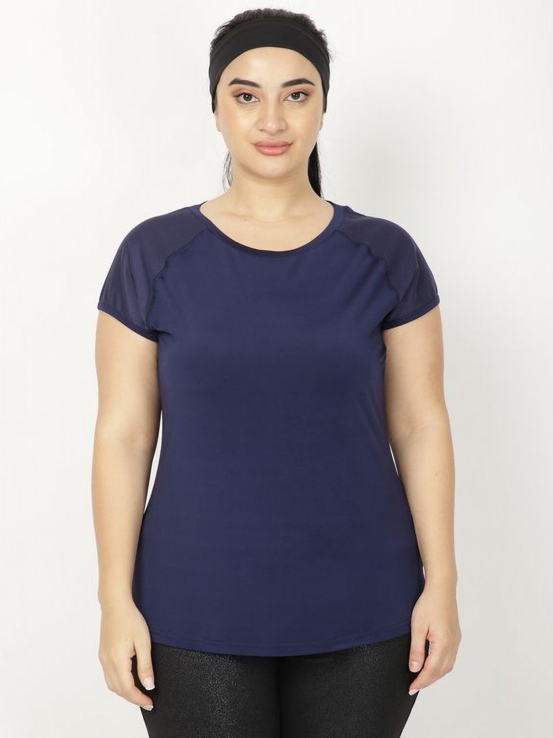 

STUDIOACTIV Women Round Neck Solid Regular Fit T-shirt, Navy blue