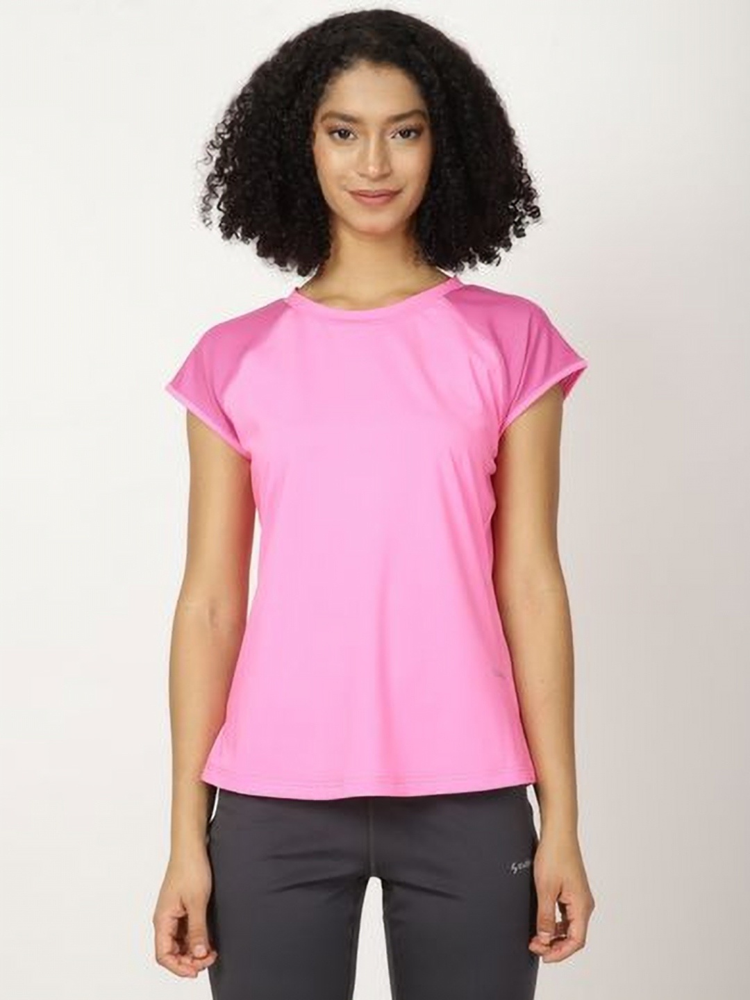 

STUDIOACTIV Women Self Design Extended Sleeves Raw Edge T-shirt, Pink