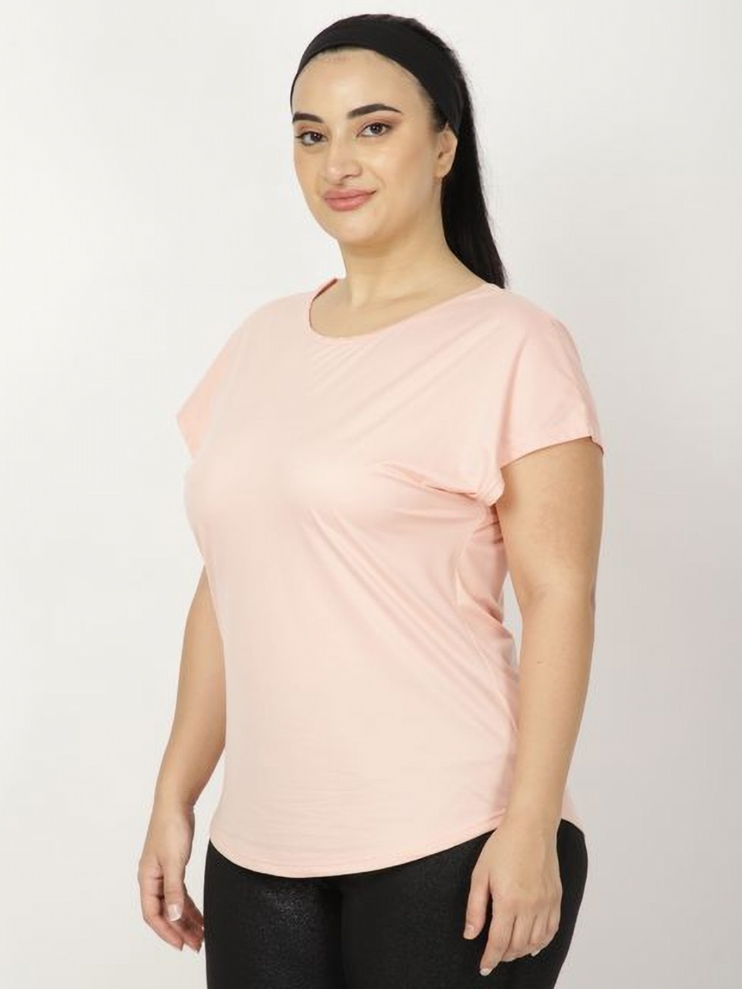 

STUDIOACTIV Women Extended Sleeves Raw Edge T-shirt, Peach