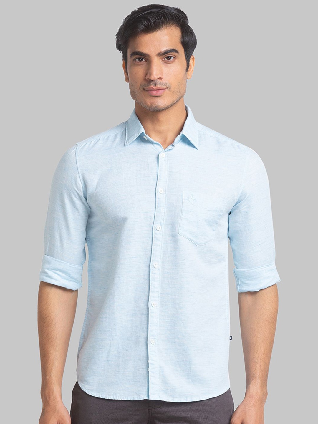 

Parx Men Slim Fit Opaque Solid Spread Collar Casual Shirt, Blue