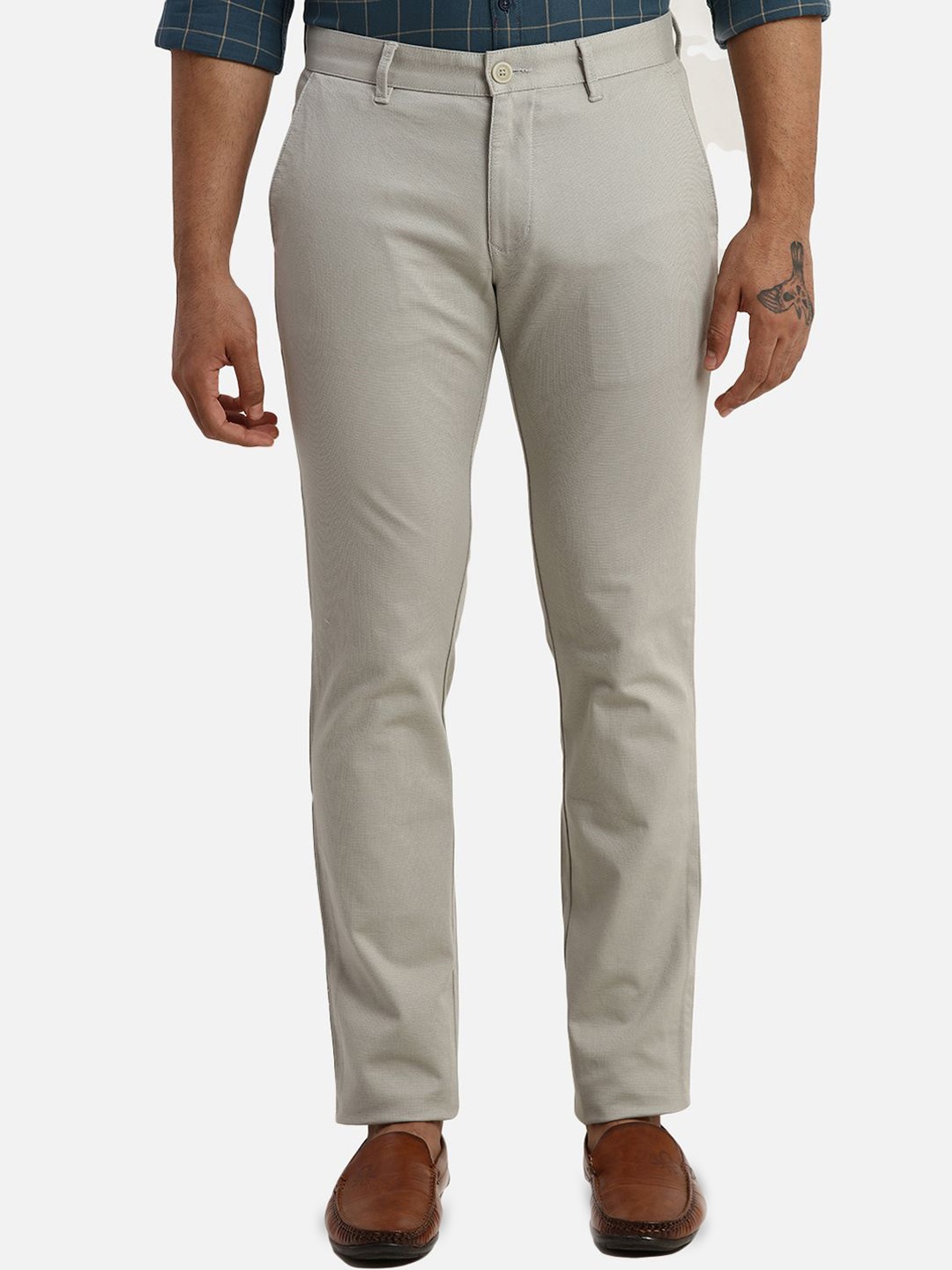 

Parx Men Textured Tapered Fit Trousers, Grey