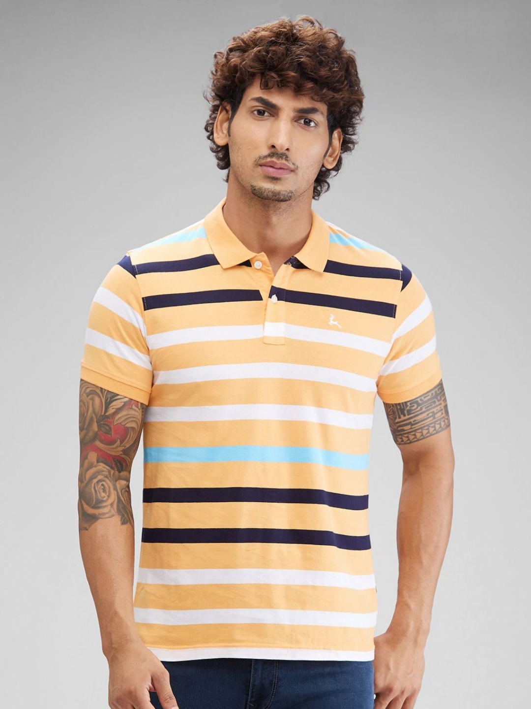 

Parx Men Striped Polo Collar T-shirt, Orange