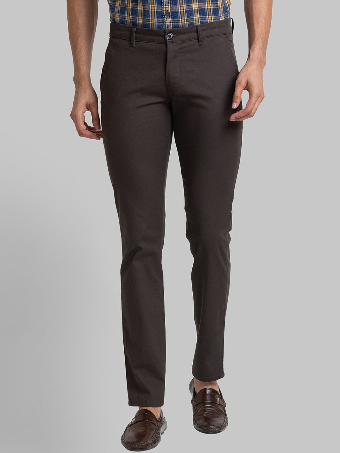 

Parx Men Low-Rise Tapered Fit Trousers, Charcoal
