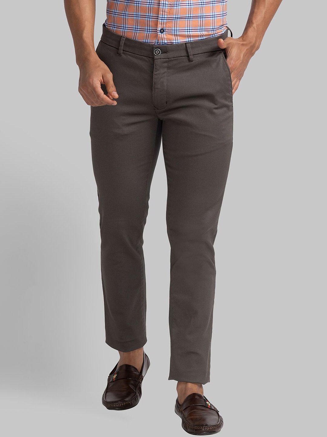 

Parx Men Mid-Rise Slim Fit Trousers, Grey