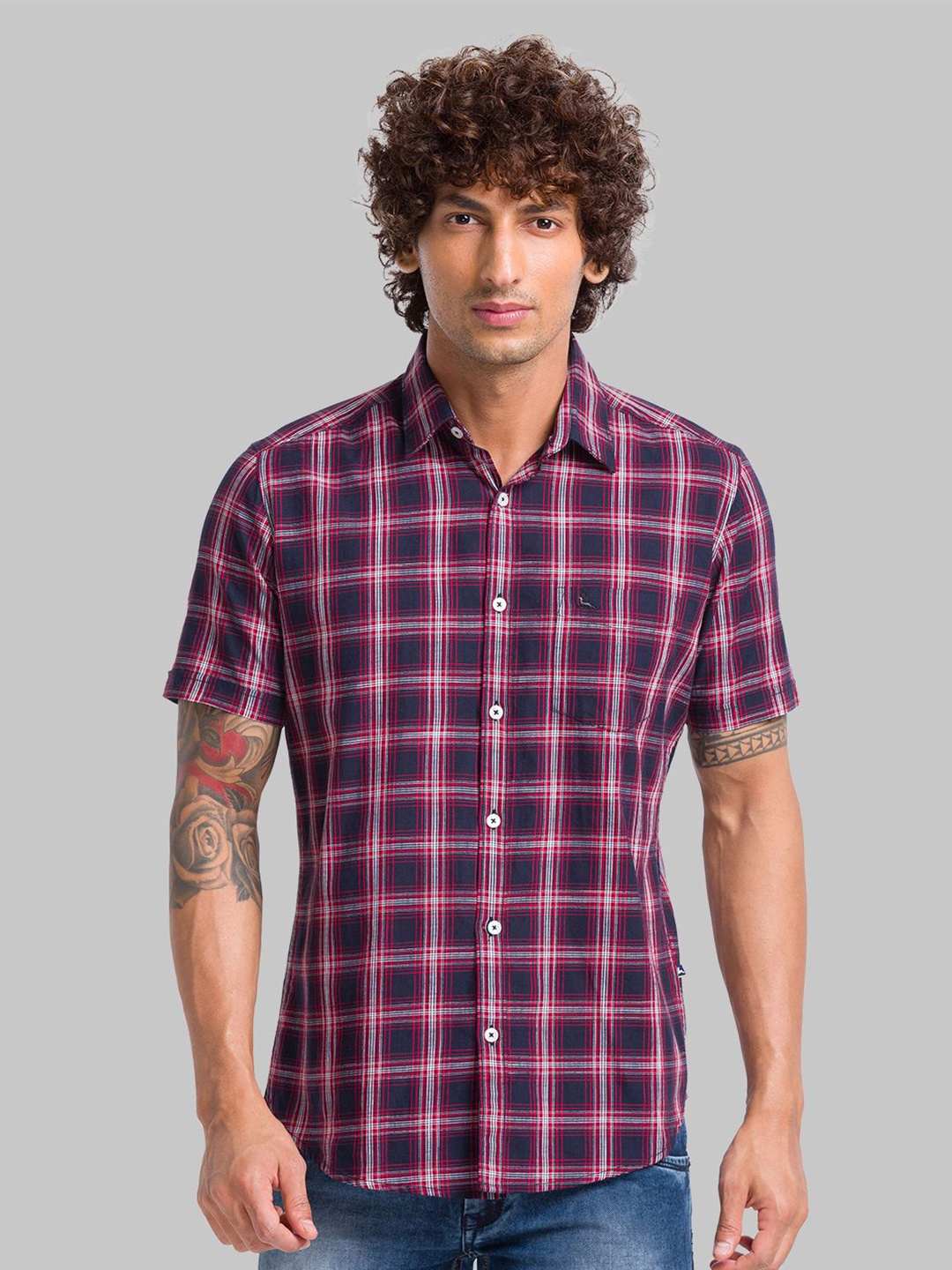 

Parx Men Slim Fit Opaque Checked Casual Shirt, Blue