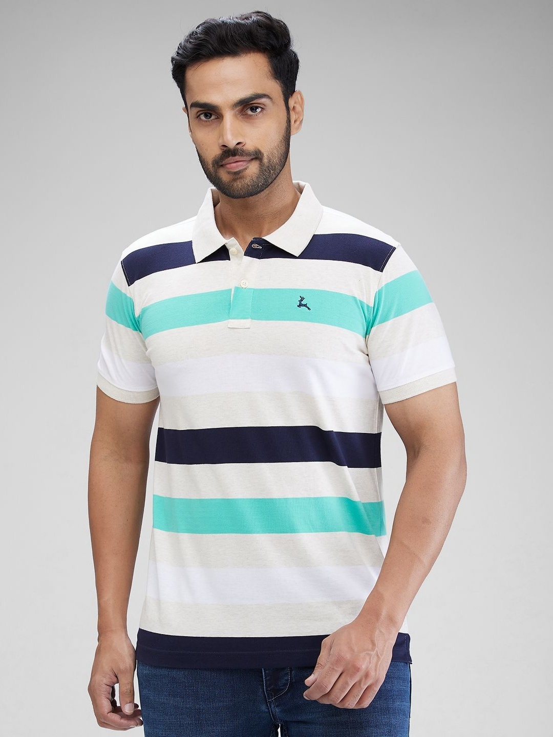 

Parx Men Striped Polo Collar T-shirt, Beige