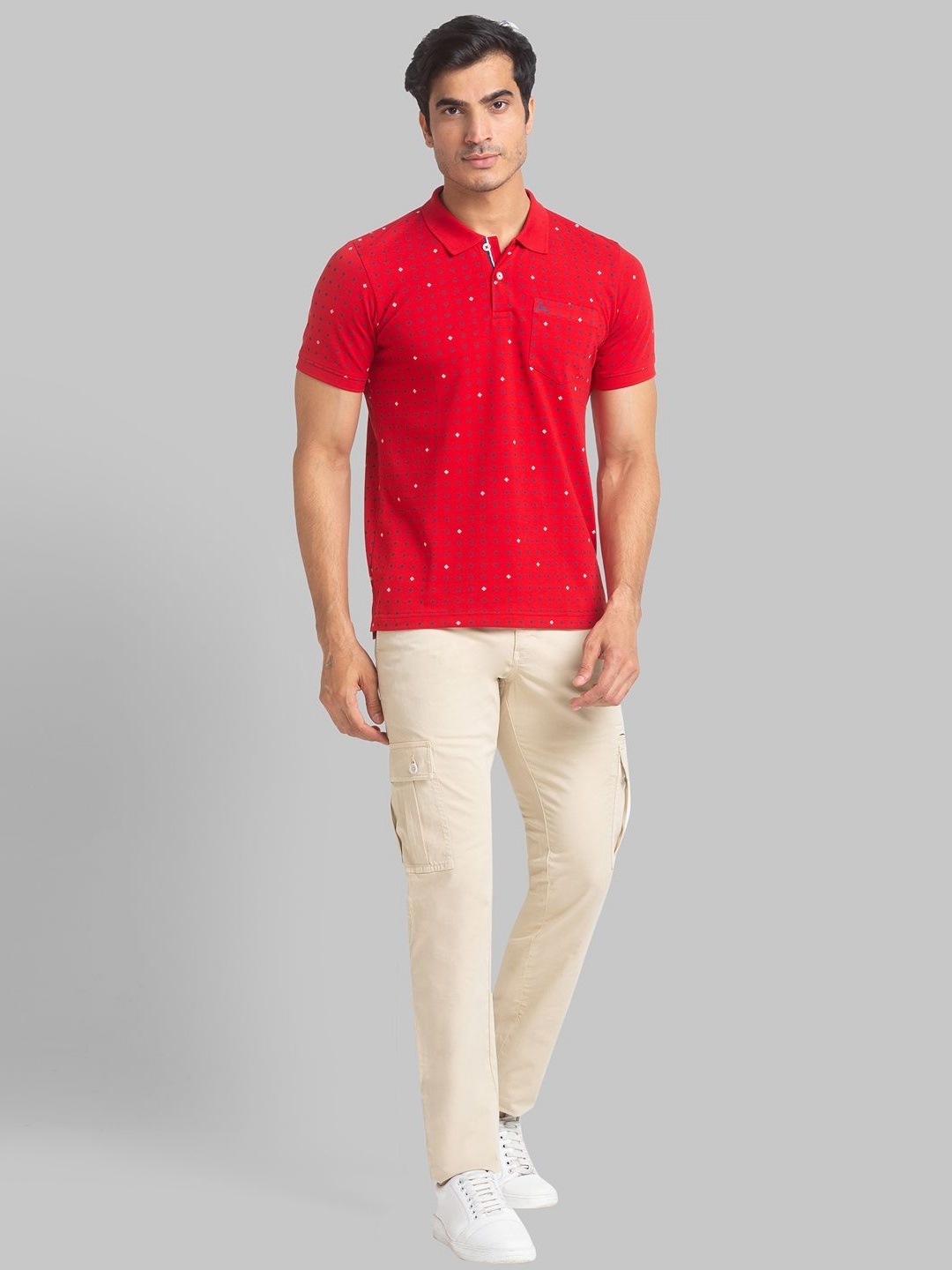 

Parx Men Polo Collar Micro Ditsy Printed Pocket T-shirt, Red