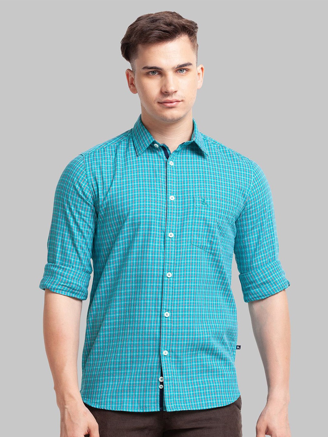 

Parx Men Slim Fit Opaque Checked Casual Shirt, Green