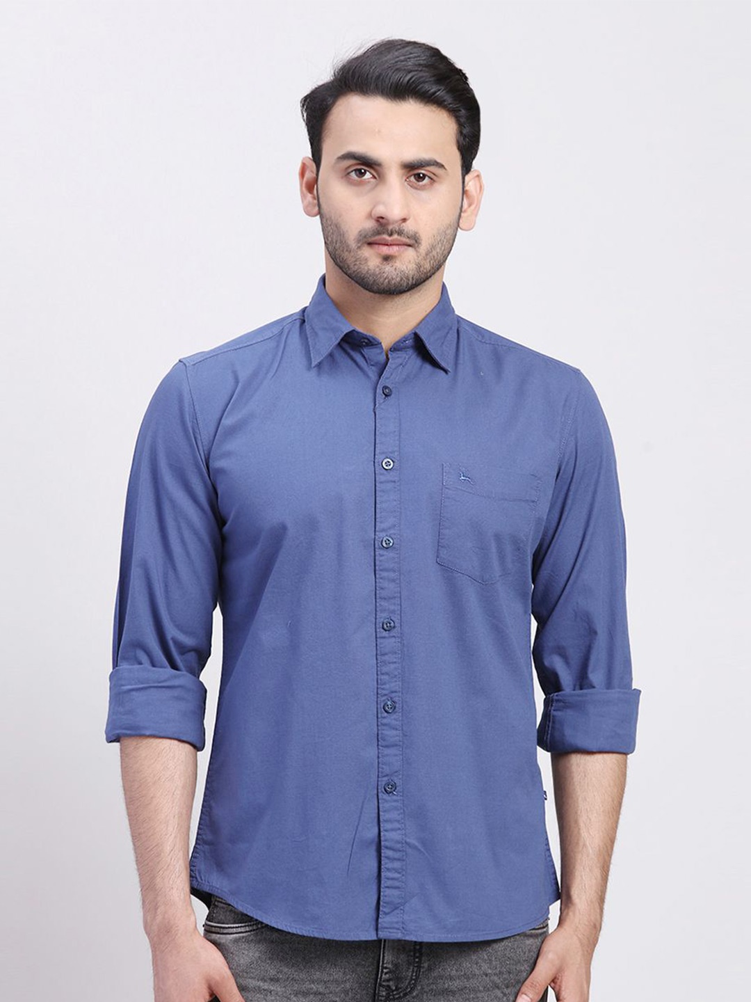 

Parx Men Slim Fit Opaque Solid Long Sleeves Casual Shirt, Blue