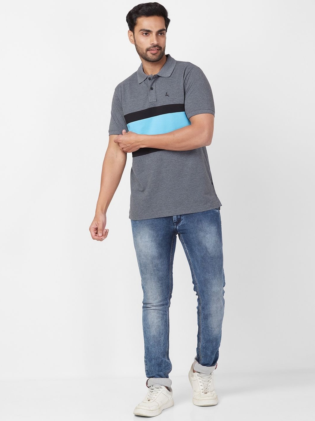 

Parx Men Polo Collar Colourblocked T-shirt, Grey