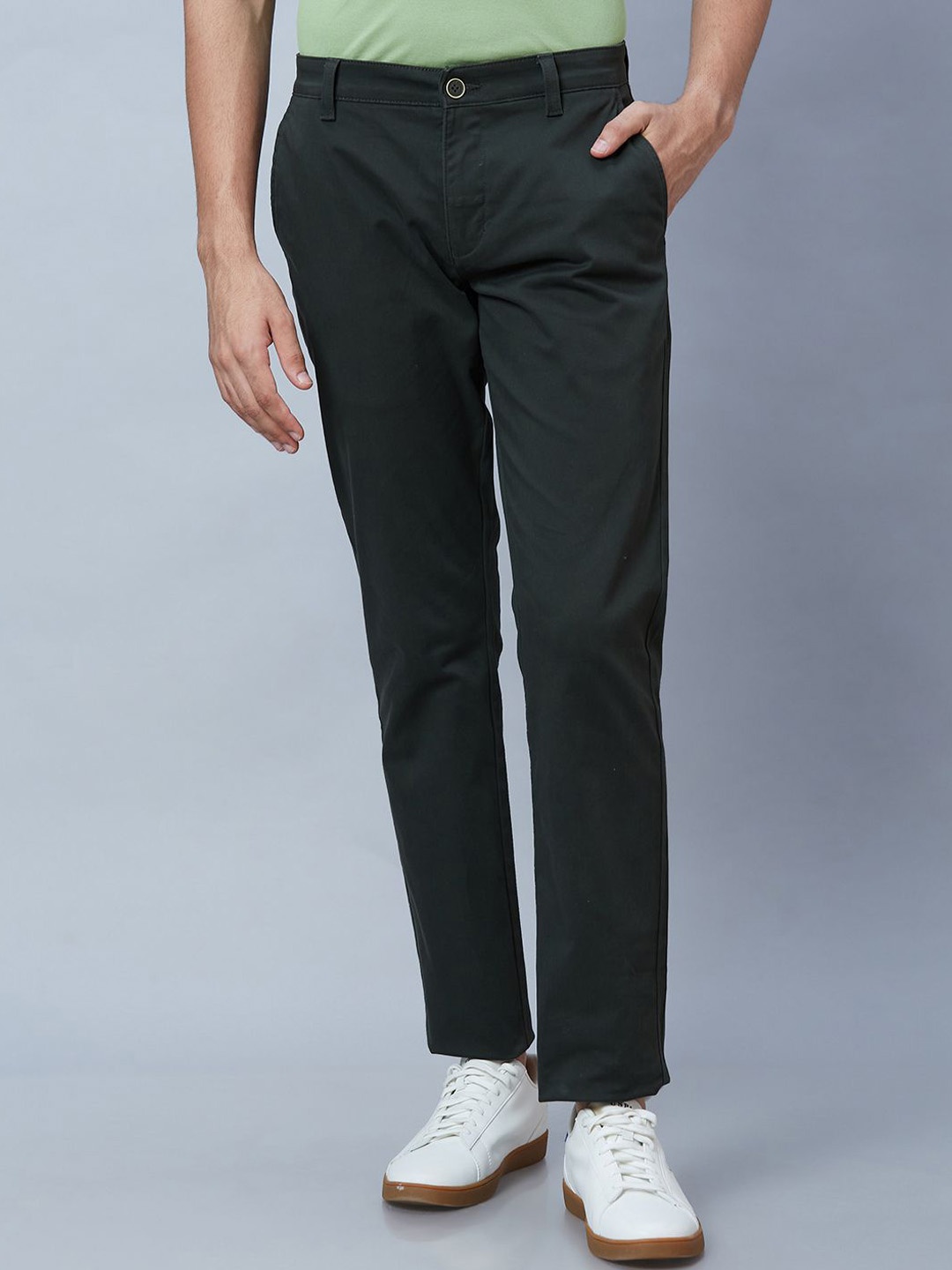 

Parx Men Low-Rise Tapered Fit Trousers, Green