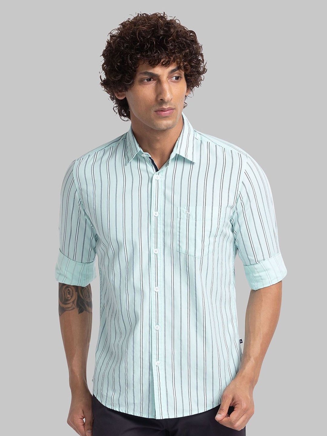 

Parx Men Slim Fit Opaque Striped Casual Shirt, Green